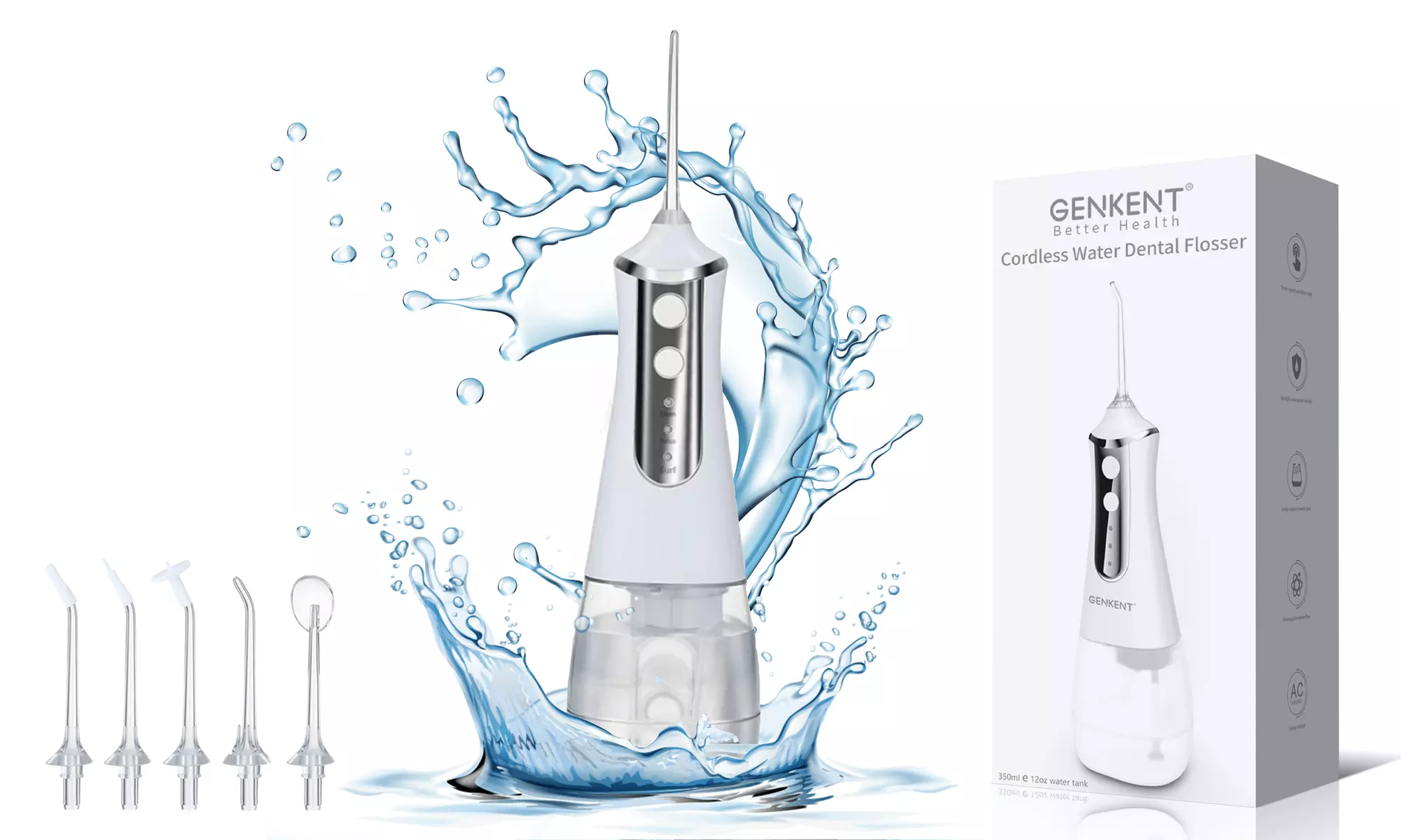 Water Dental Flosser Teeth Cleaner Cordless Portable Oral Irrigator 5 Jet Tips