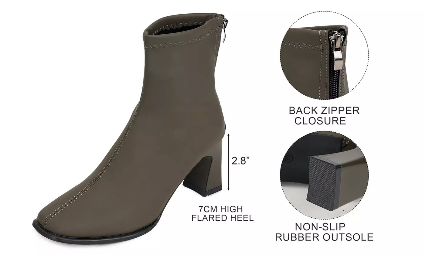 Women's High Heel PU Mid Calf Boot with Back Zipper