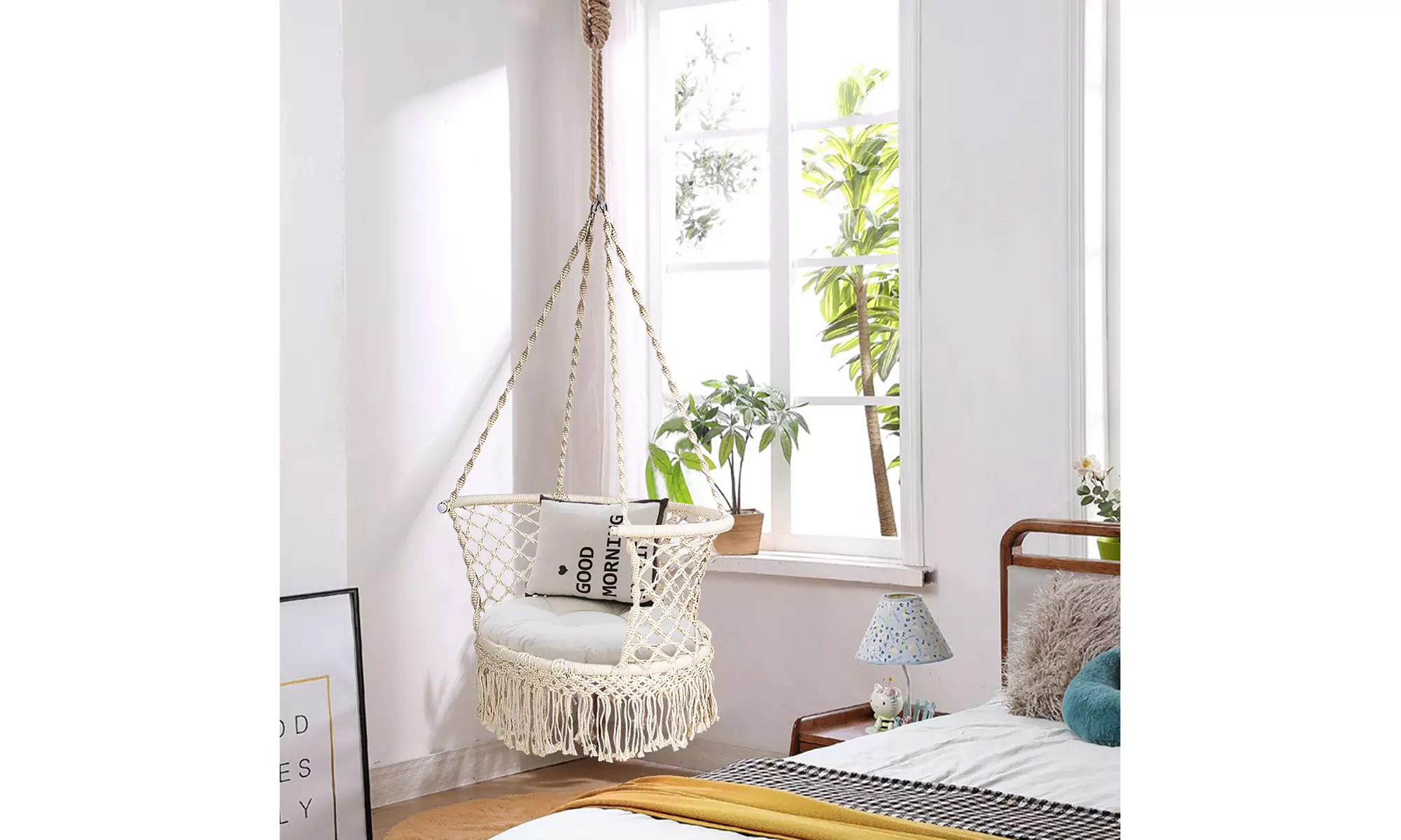 Costway Hanging Hammock Chair Macrame Swing Hand Woven Cotton Backrest - Primary Image