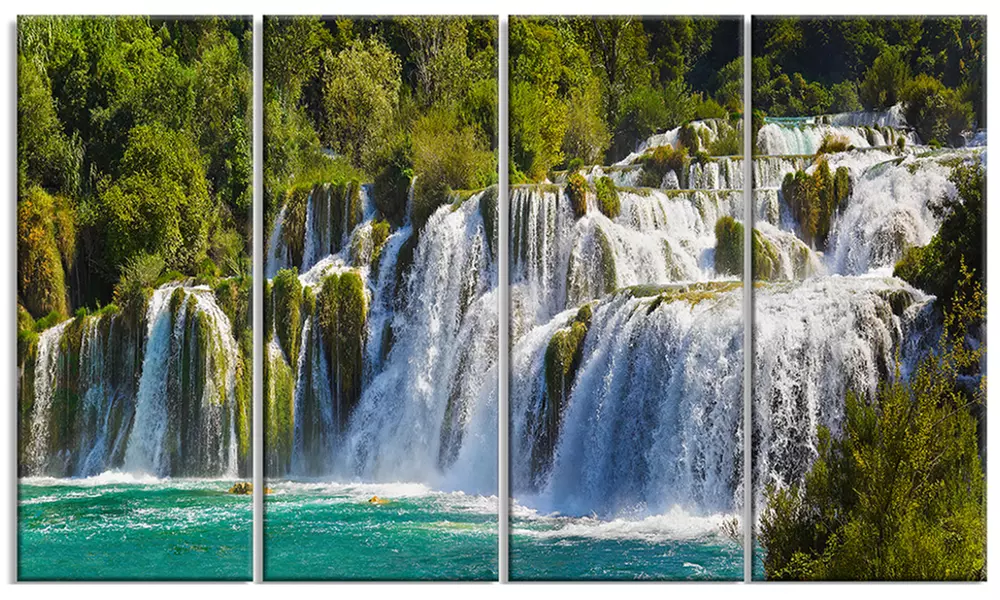 Waterfall KRKA Panorama Landscape Metal Wall Art 48x28 4 Panels - Primary Image