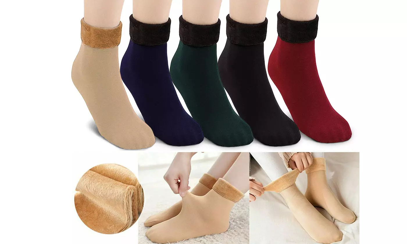 1 or 3 Pack Women's Solid Winter Socks Thick Warm Fleece Lined Thermal Stretchy - Primary Image