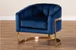 Tomasso Glam Royal Blue Velvet Fabric Upholstered Gold-Finished Lounge Chair - Second Medium