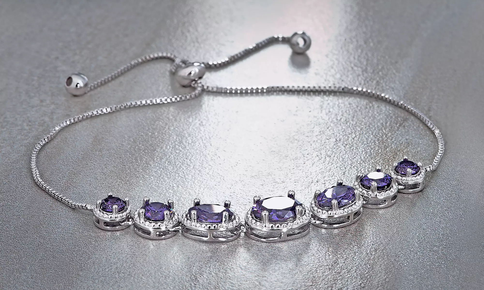 Rhodium Plated Amethyst Stone Adjustable Bolo Bracelet for Women - Primary Image