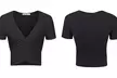 Doublju Women's V-Neck Short Sleeve Surplice Crop Top - Second Medium