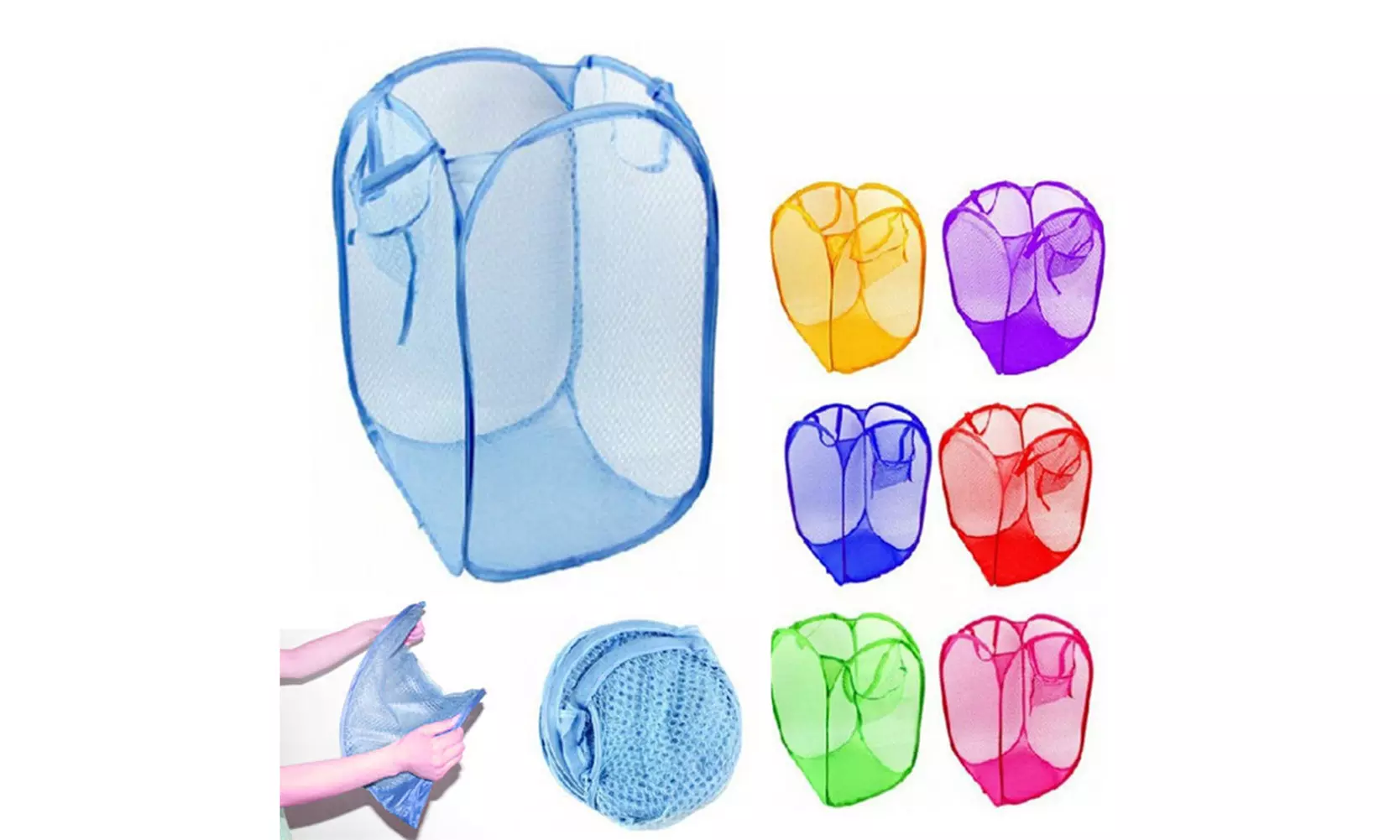 3 Pack Pop Up Folable Laundry Basket Mesh Hamper Washing Clothes Bag Storage Bin - Primary Image