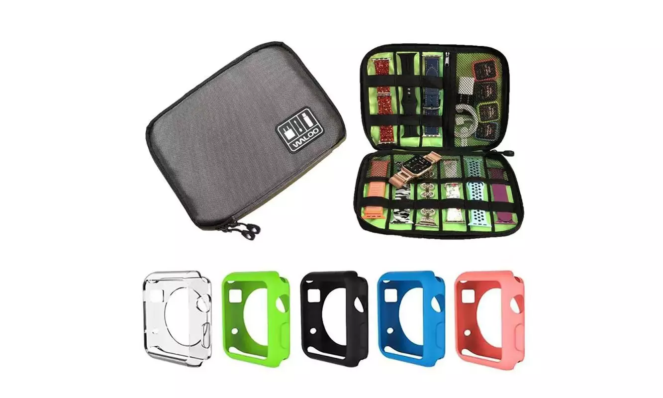 Waloo Apple Watch Band Organizer with Five pack of Faceplate Cover Bundle