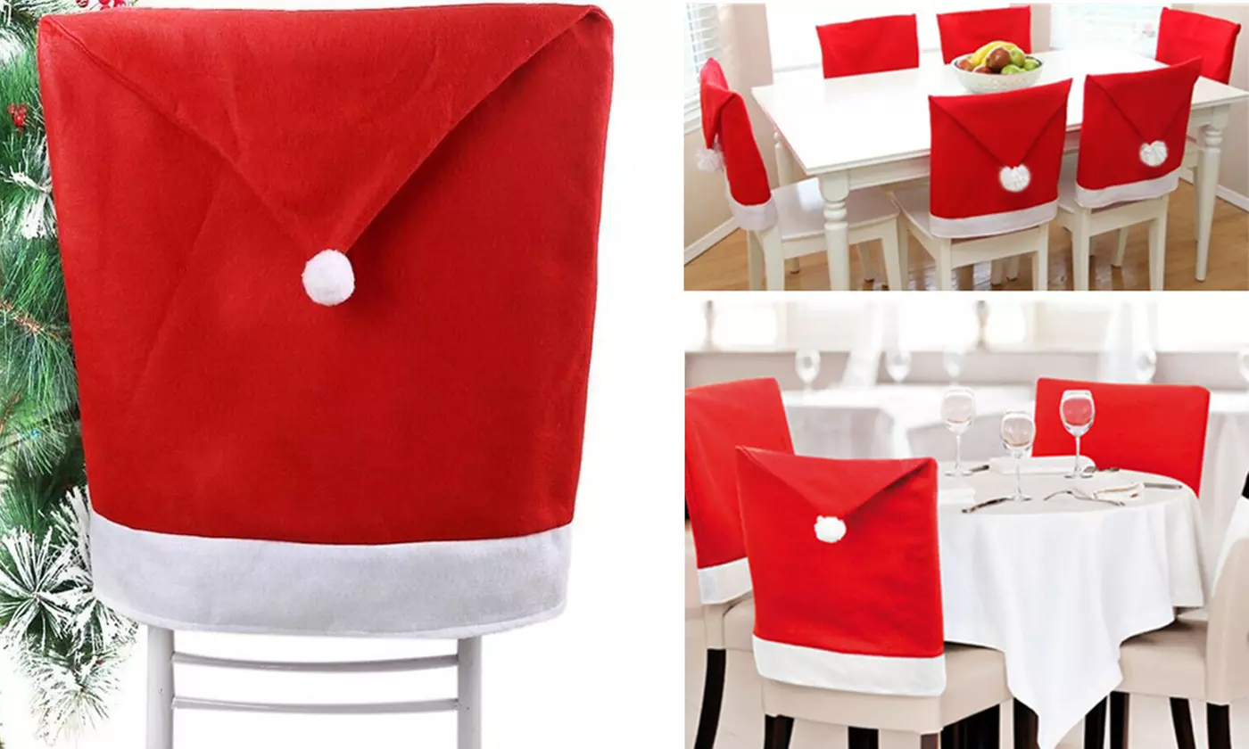 Christmas Red Santa Hat Chair Covers Sets for Holiday Party Decor(4-6-8-12 Pack) - Primary Image