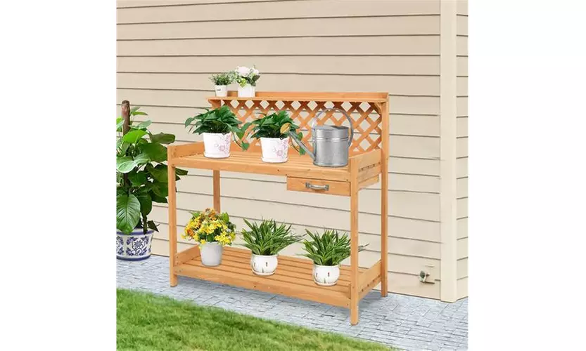 Garden Workbench Potting Table With Drawer Burlywood Outdoor - Primary Image