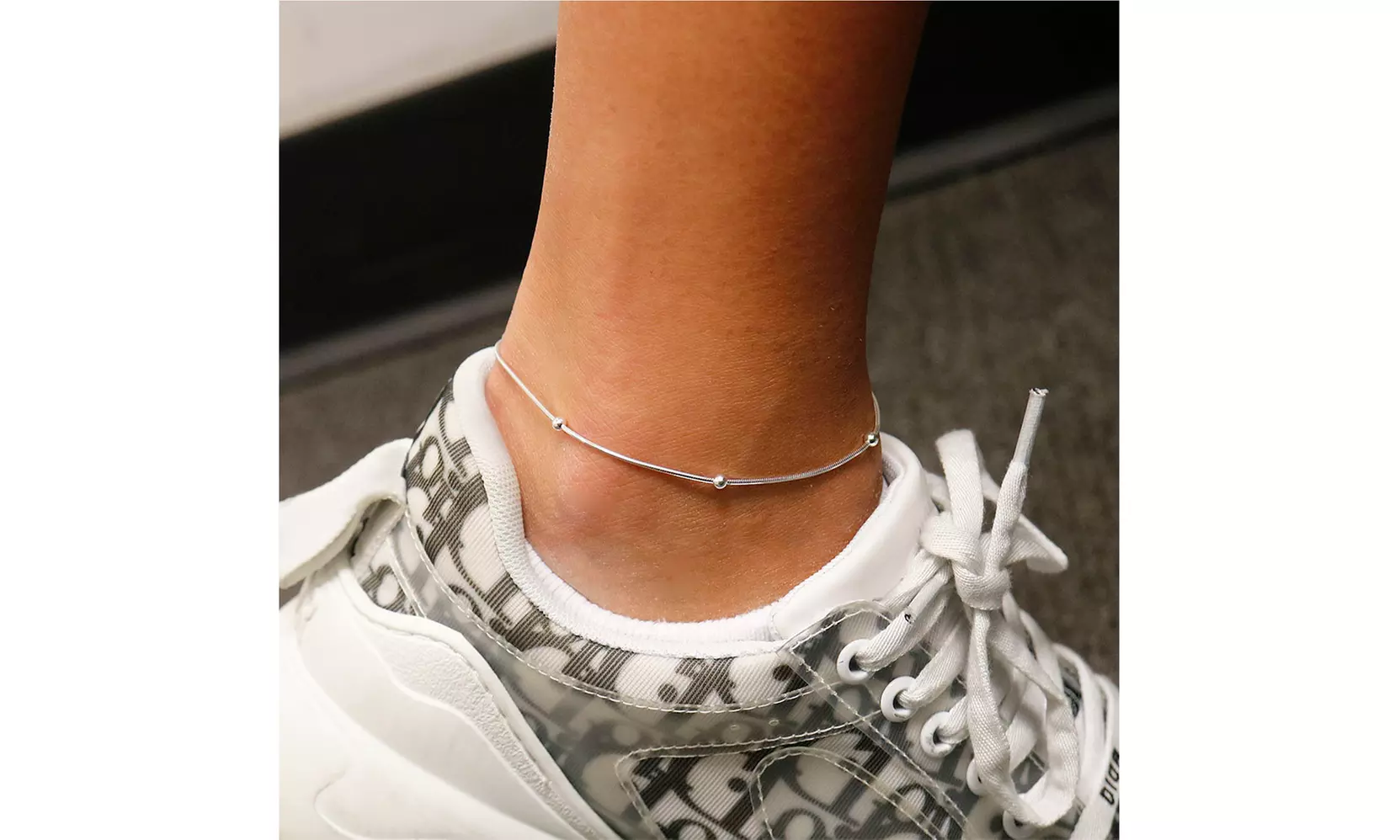 Italian Sterling Silver Beaded Anklets 