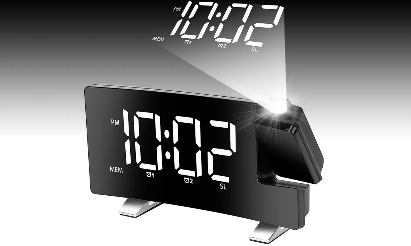 iMounTEK Digital LED Projection Alarm Clock w/ Curved-Screen & USB Charging Port