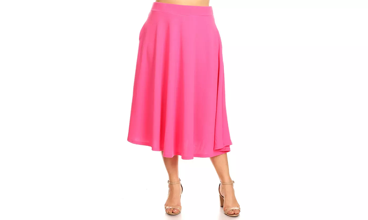 Flared Midi Skirt with pockets. Plus Size Available. - Primary Image