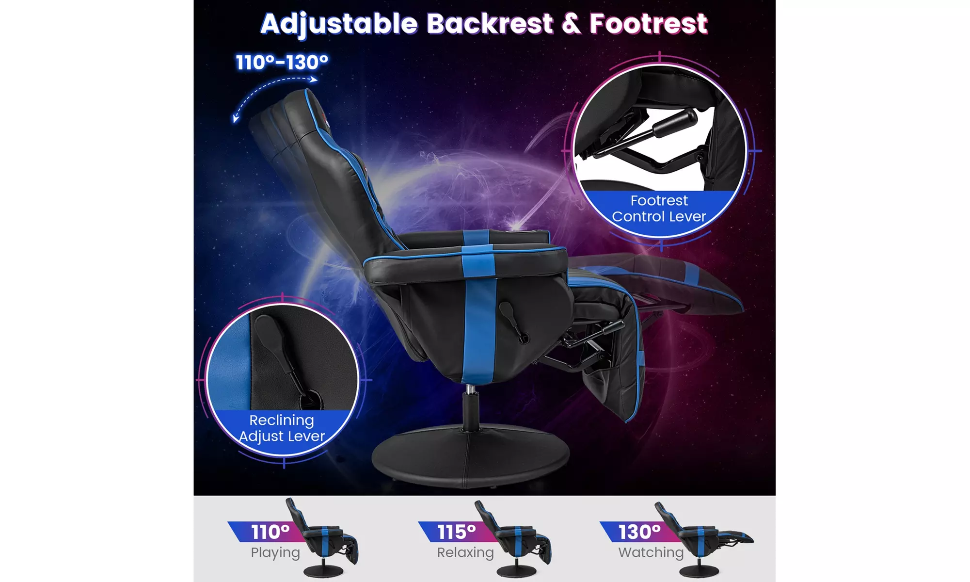 Costway Massage Gaming Chair - Adjustable Racing Swivel Chair with Cup Holder