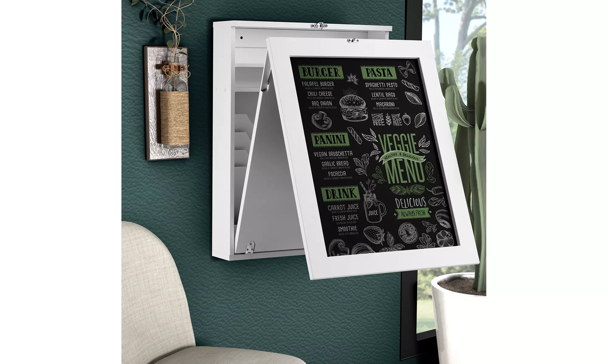 Costway Wall Mounted Table Convertible Desk Fold Out Storage Chalkboard White - Second Medium