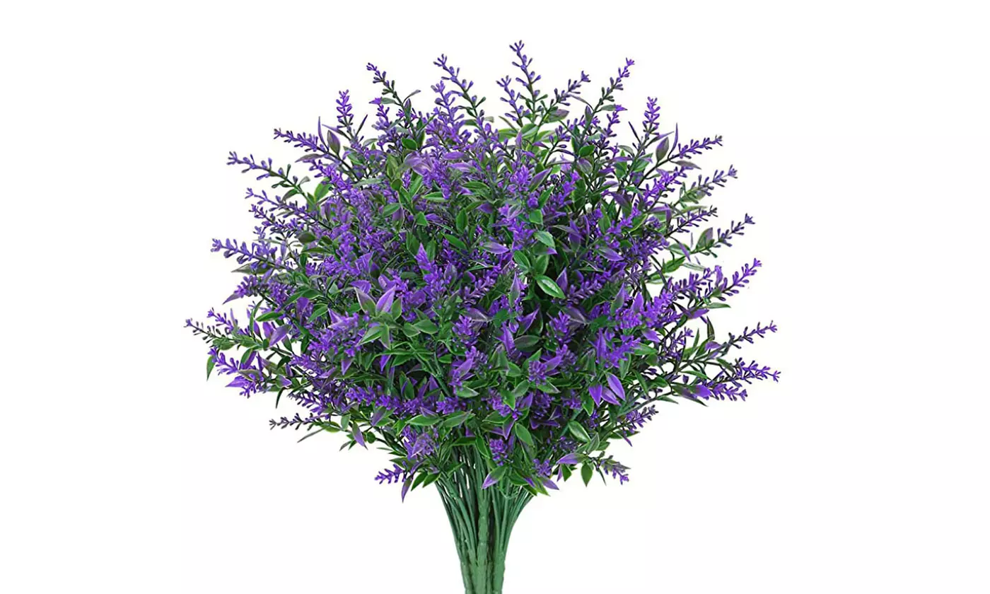 ItBelongs2U 8-Pack UV Resistant Artificial Lavender Flowers Faux Plastic Plants