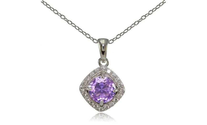 Image 1: Sterling Silver Simulated Amethyst 7mm Round and CZ Accents Necklace