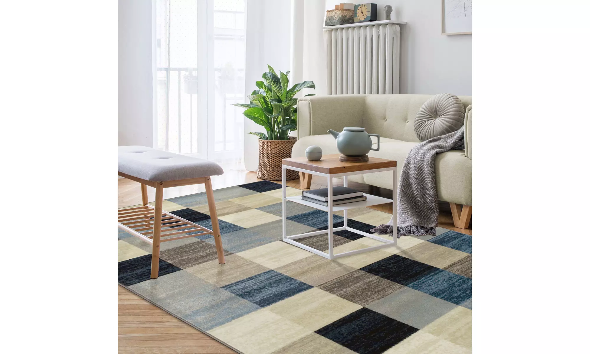 Geometric Checkered Color Block Carpet Large Area Rugs Or Runner Or Door Mat - Primary Image