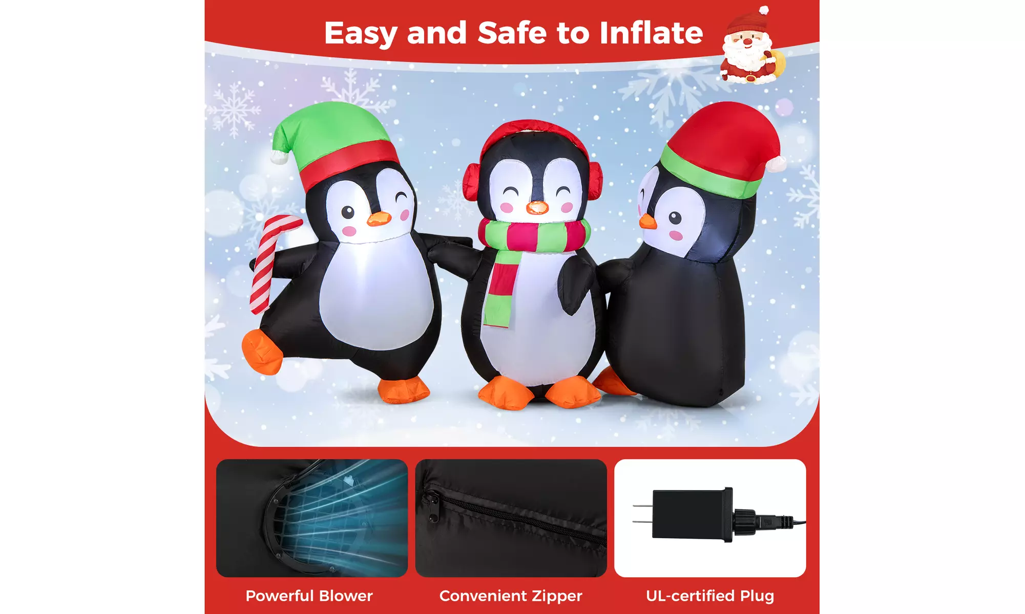 Costway Inflatable Christmas Santa Claus Helicopter Snowman Penguin Lights