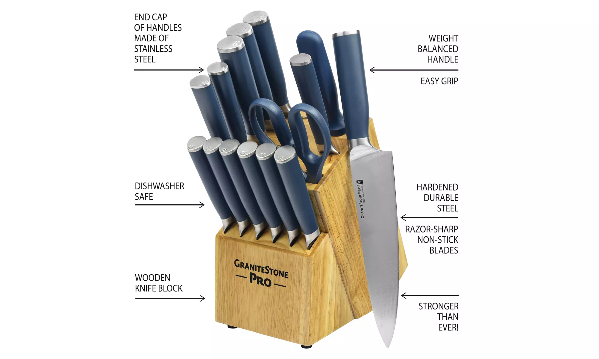 GraniteStone Nutriblade Pro 14-Piece Stainless Steel Premium Knife Block Set