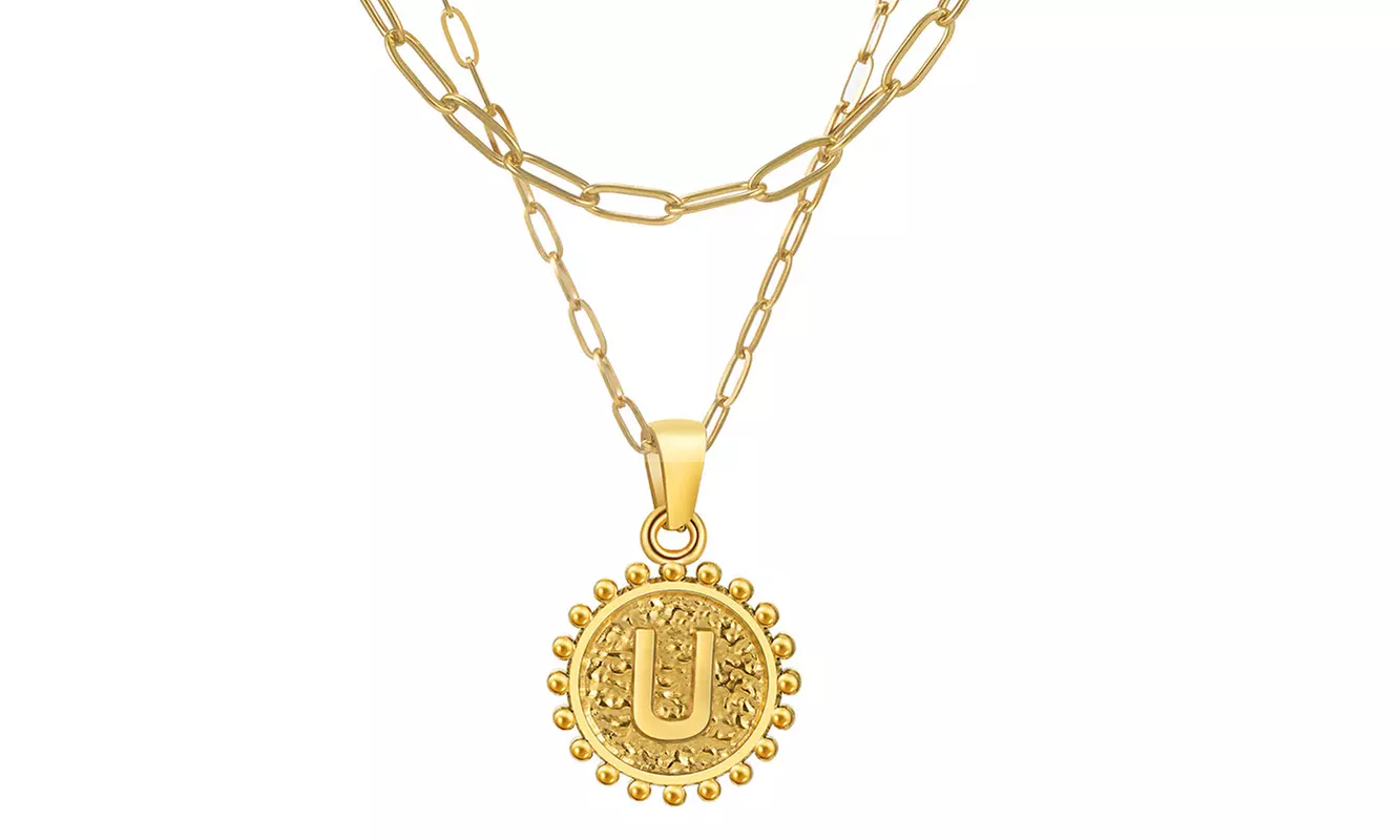 14K Gold Plated Layering Paperclip Chain Necklace Initial A-Z Letter Necklace 