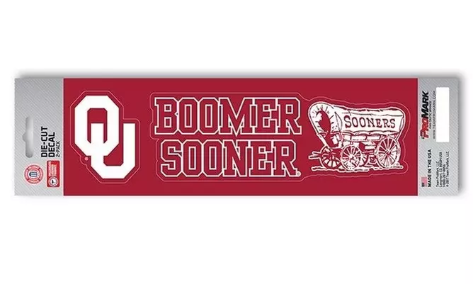 Oklahoma Sooners Die Cut Slogan and Logo Decal Stickers "Boomer Sooner" - Primary Image
