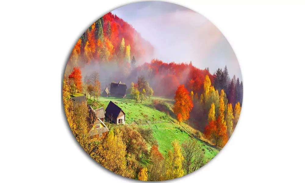 Colorful Mountain Village' Landscape Photo Circle Metal Wall Art - Second Medium
