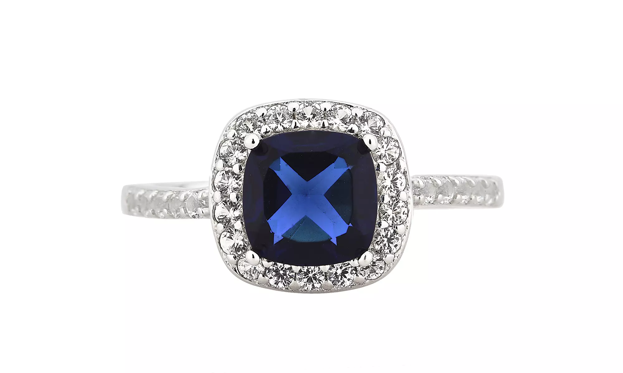 Gemstone & Created Sapphire Halo Ring in Sterling Silver Diamond Accent Jewelry