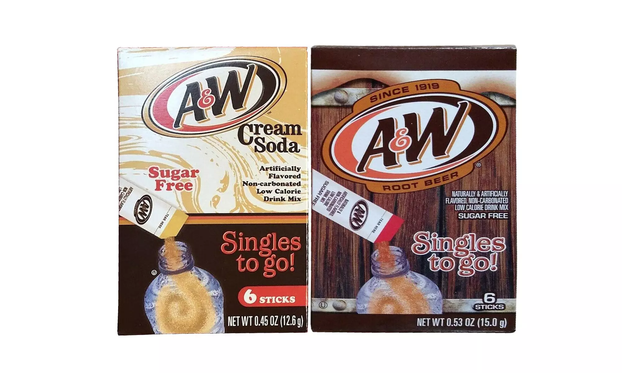 A&W Singles To Go Drink Mix Root Beer and Cream Soda , A & W Root beer - Primary Image