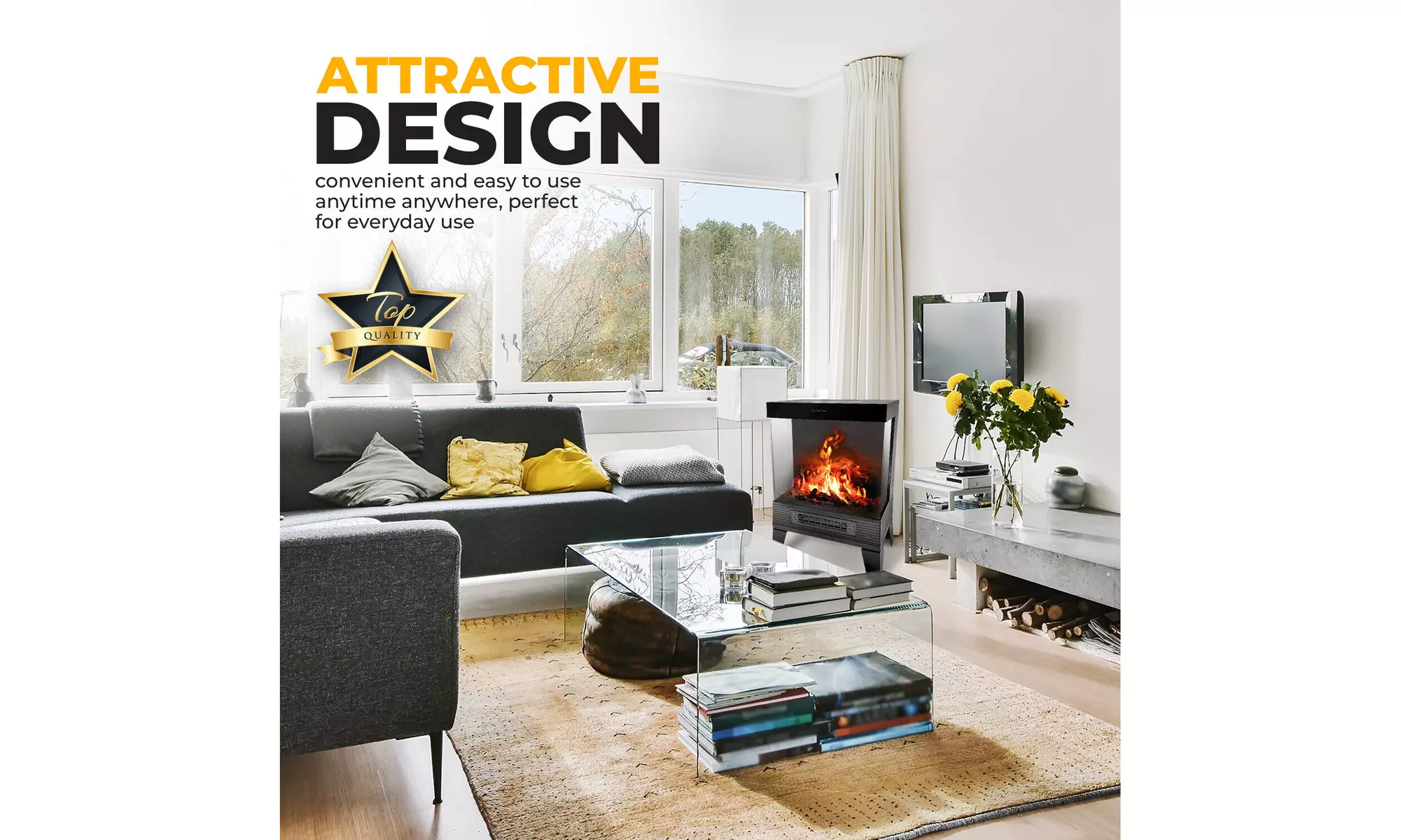 Living-Glow Fireplace Infrared Heater 4D Realistic Flame Effect with Remote - Second Medium