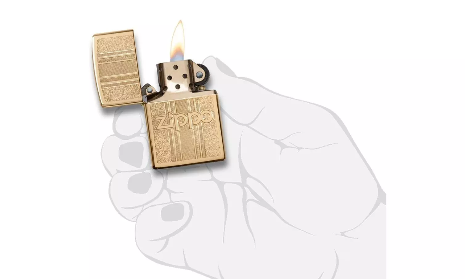 Zippo Logo Pattern Design, High Polish Brass, Windproof Lighter #29677 - Second Medium
