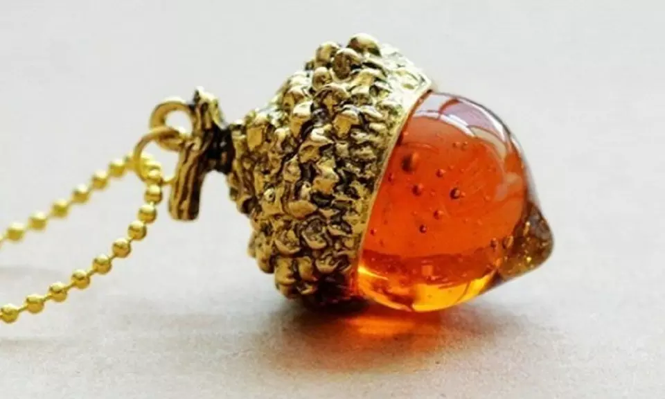 Gold Acorn Amber Necklace 