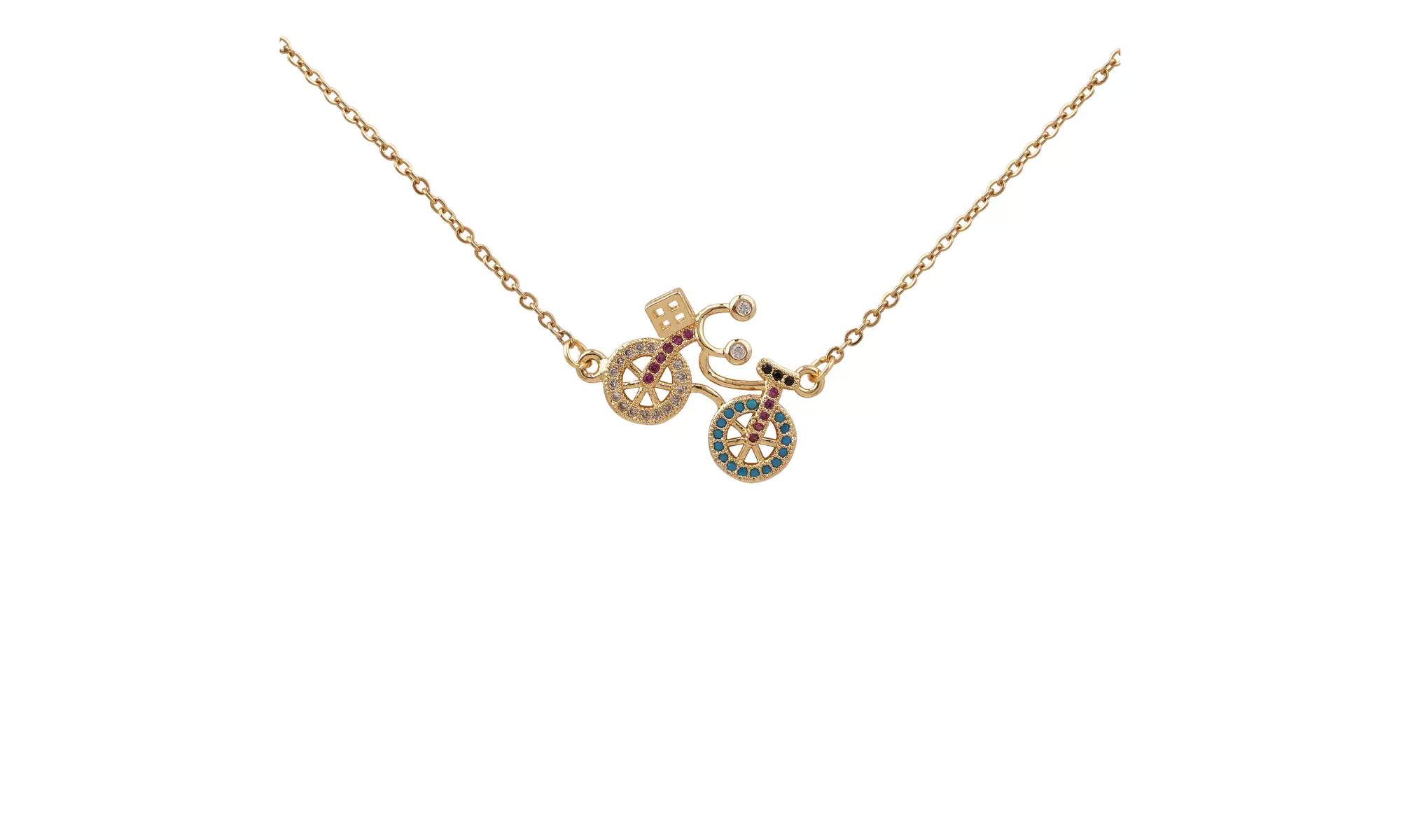 Anavia Colorful Rhinestone Bicycle Pendant Necklace with Free Jewelry Gift Box - Primary Image