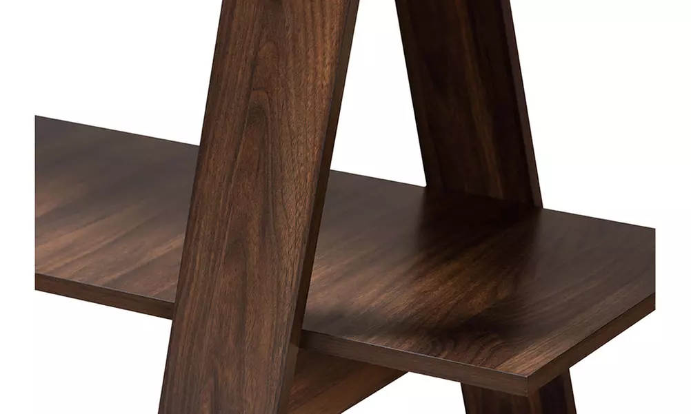 Michio Walnut Brown Finished 5-Tier Wood Geometric Living Room Display Shelf - Second Medium