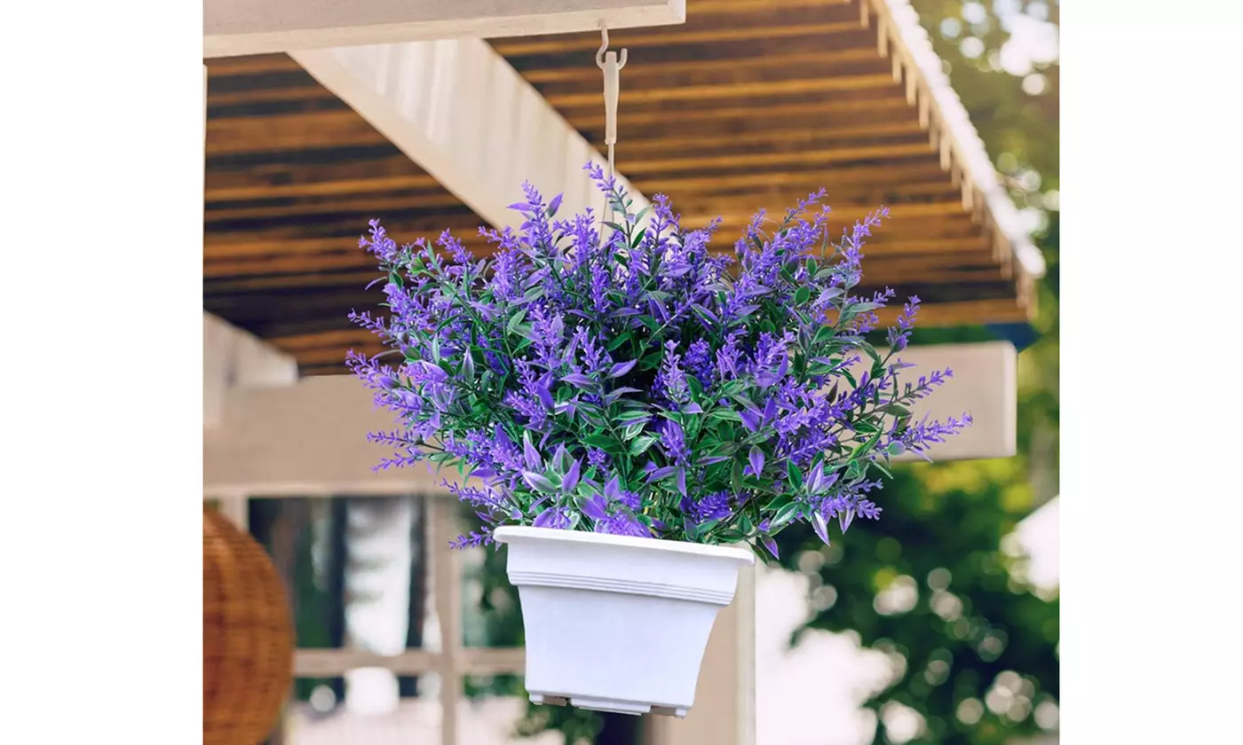 ItBelongs2U 8-Pack UV Resistant Artificial Lavender Flowers Faux Plastic Plants