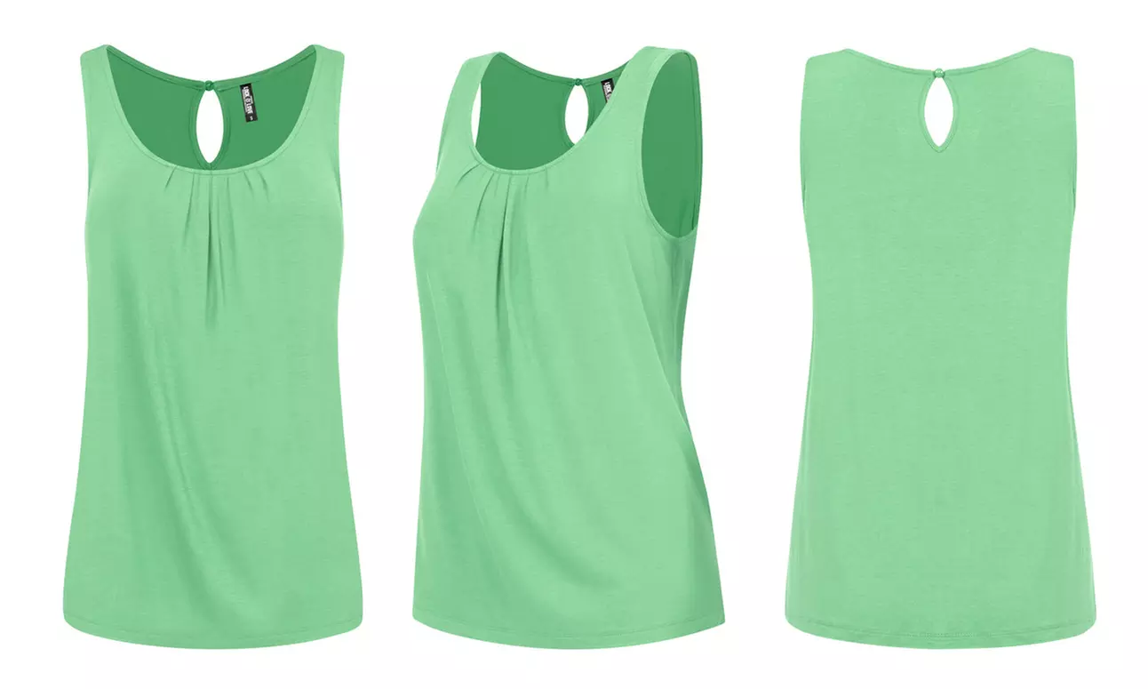 Made By Johnny Women's Pleated Front Scoop Neck Shell Tank Top