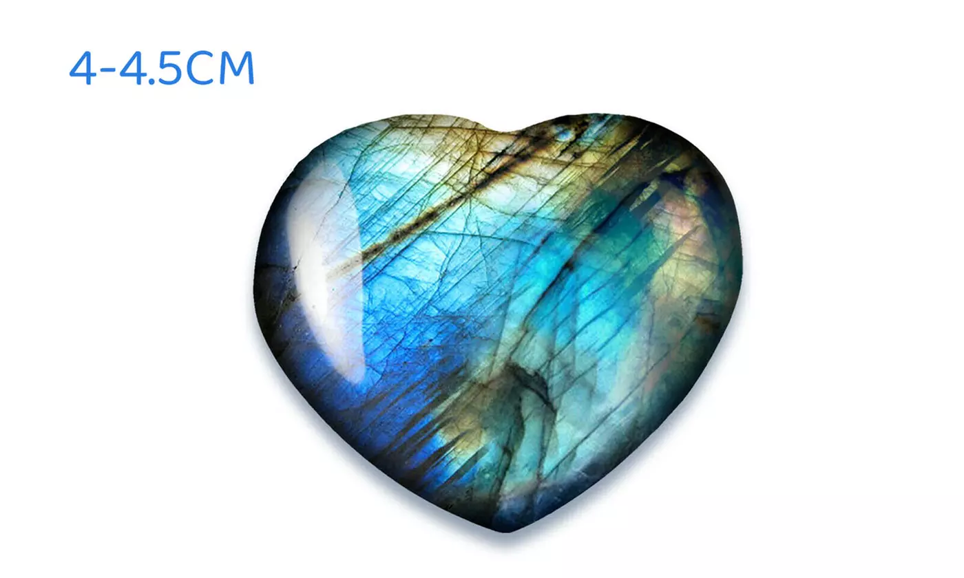 Natural Crystal Heart Moonstone Polished Labradorite Healing Energy Reiki Stone