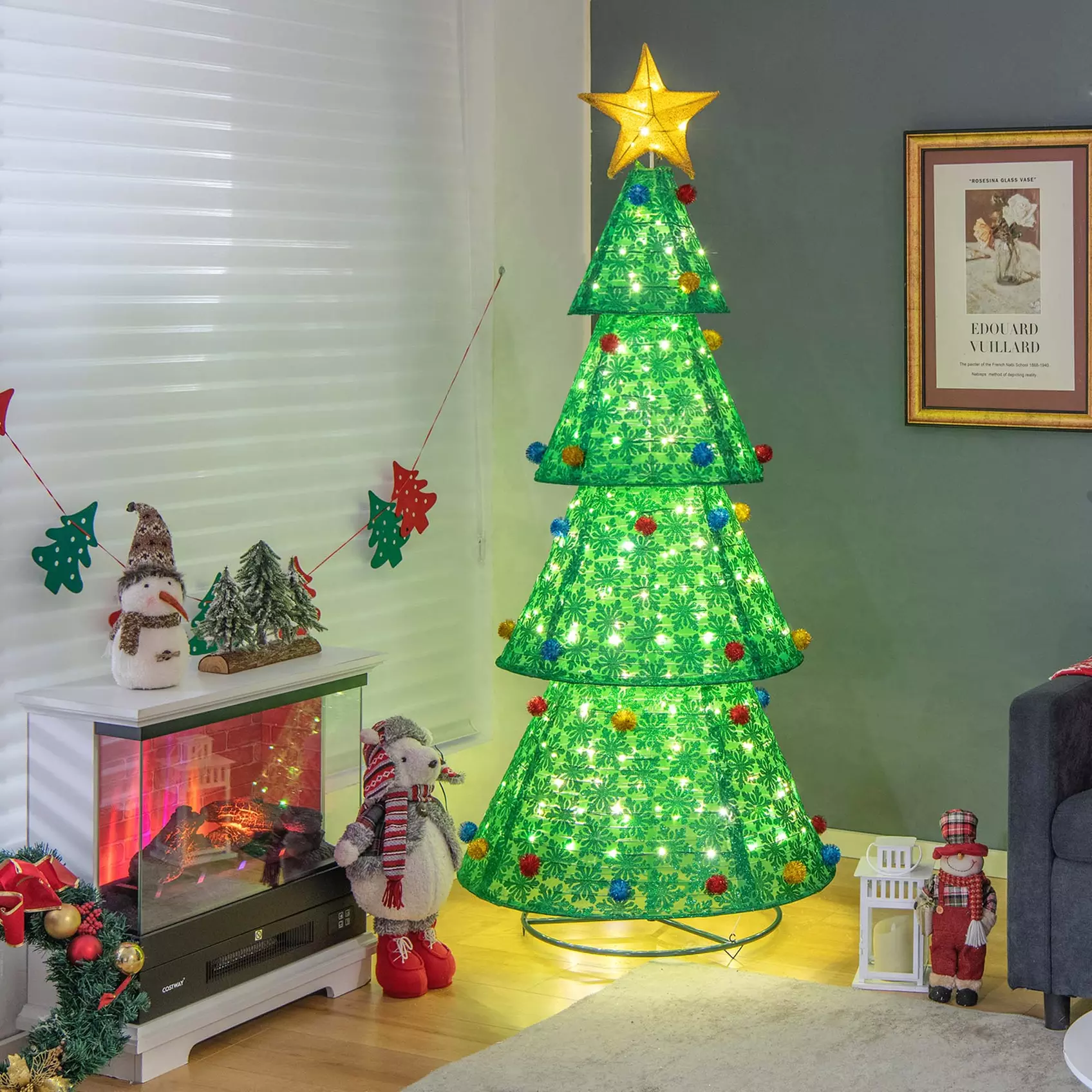 Costway Pop-Up Christmas Tree Pull-Up Artificial Xmas Collapsible 200 Lights - Primary Image