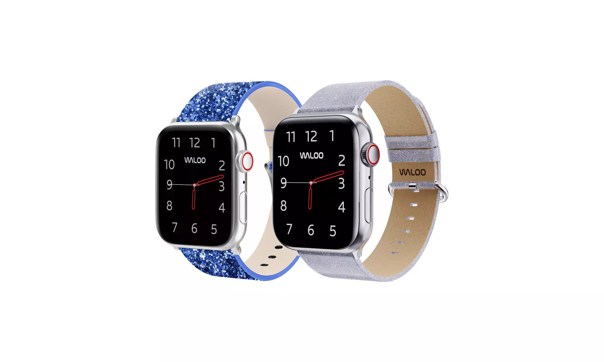 Waloo Two-Pack of Leather Bling and Shiny Brilliance Apple Watch Bands
