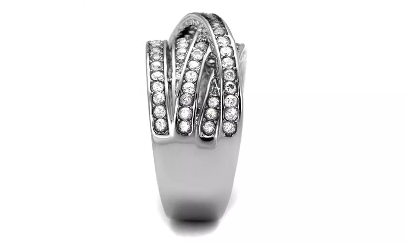 Womens Round Cut Cubic Zirconia and Stainless Steel Anniversary Ring