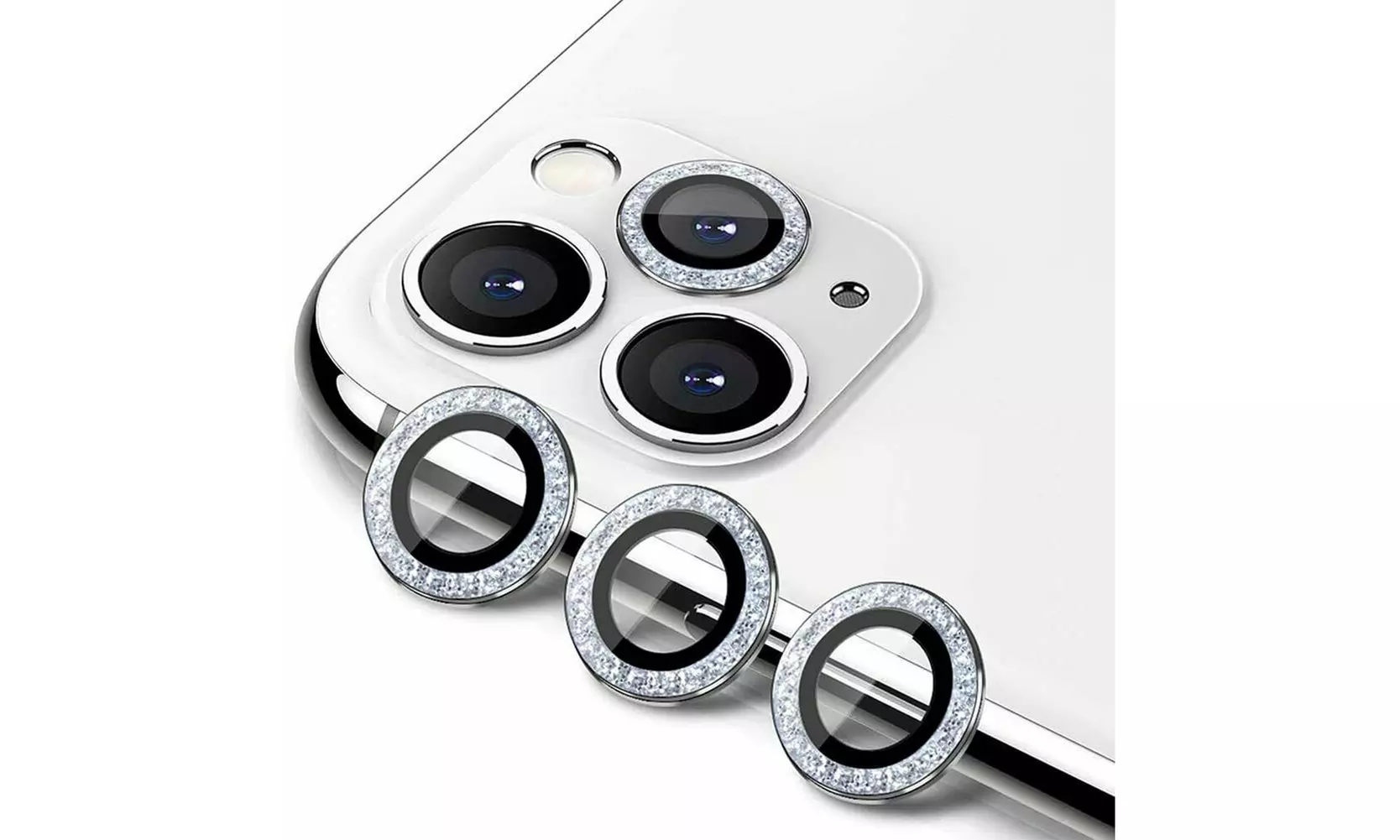 iPhone 12 Pro Max Bling Metal Ring Tempered Glass Camera Len Screen Protector - Primary Image