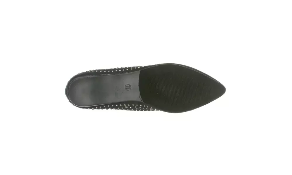 Lasonia Women's Faux Suede Rhinestone Studded Pointed Toe Flats, Black - Second Medium