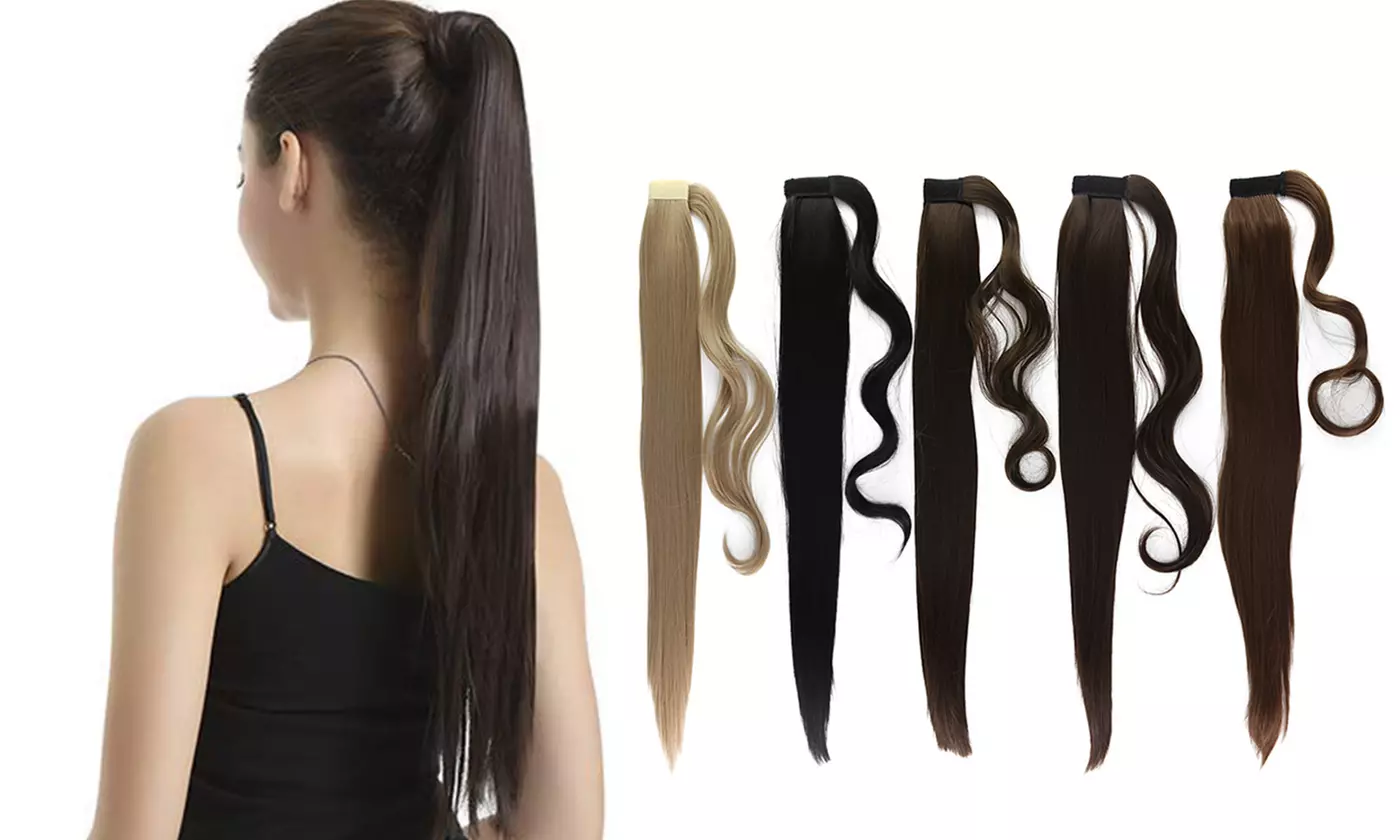24 inch Ponytail Women Extension Long Straight Wrap Clip in Synthetic Fiber Hair - Primary Image