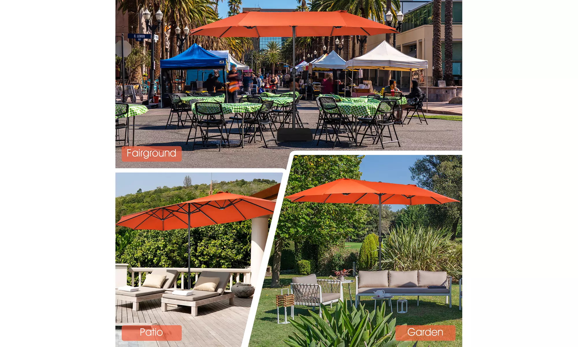 Costway 15FT Patio Double-Sided Umbrella Crank Outdoor Garden Market Sun Shade