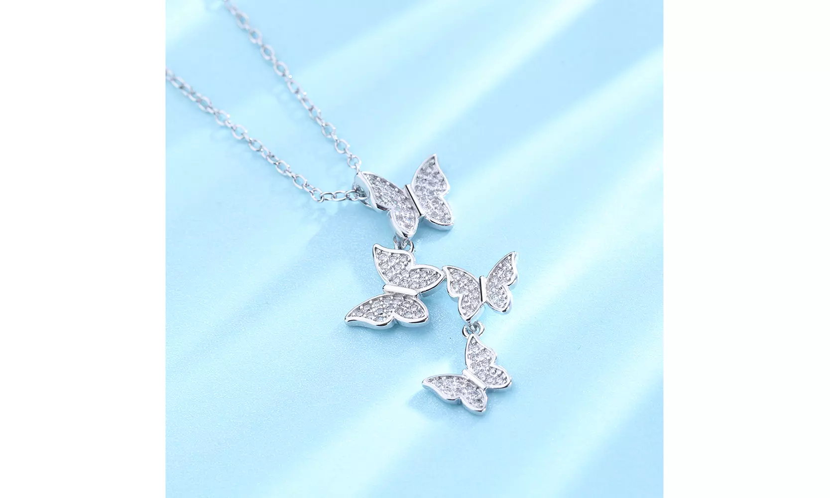 18K White Gold Dangling Multi Butterfly Necklace with crystals from Swarovski