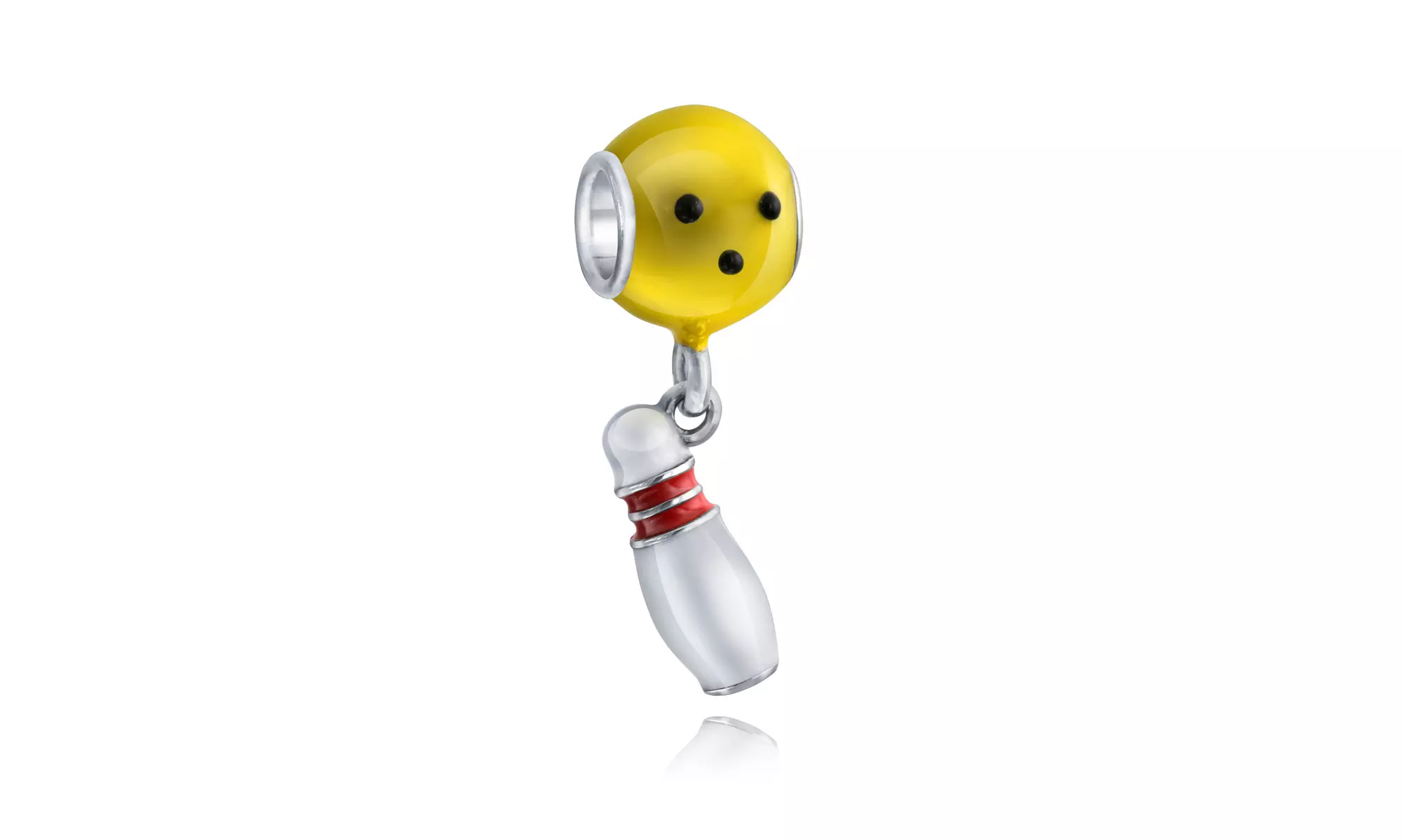 Enamel Plated Dangle Ten Pin and Bowling Ball Charm Sterling Silver Sport Bead - Primary Image