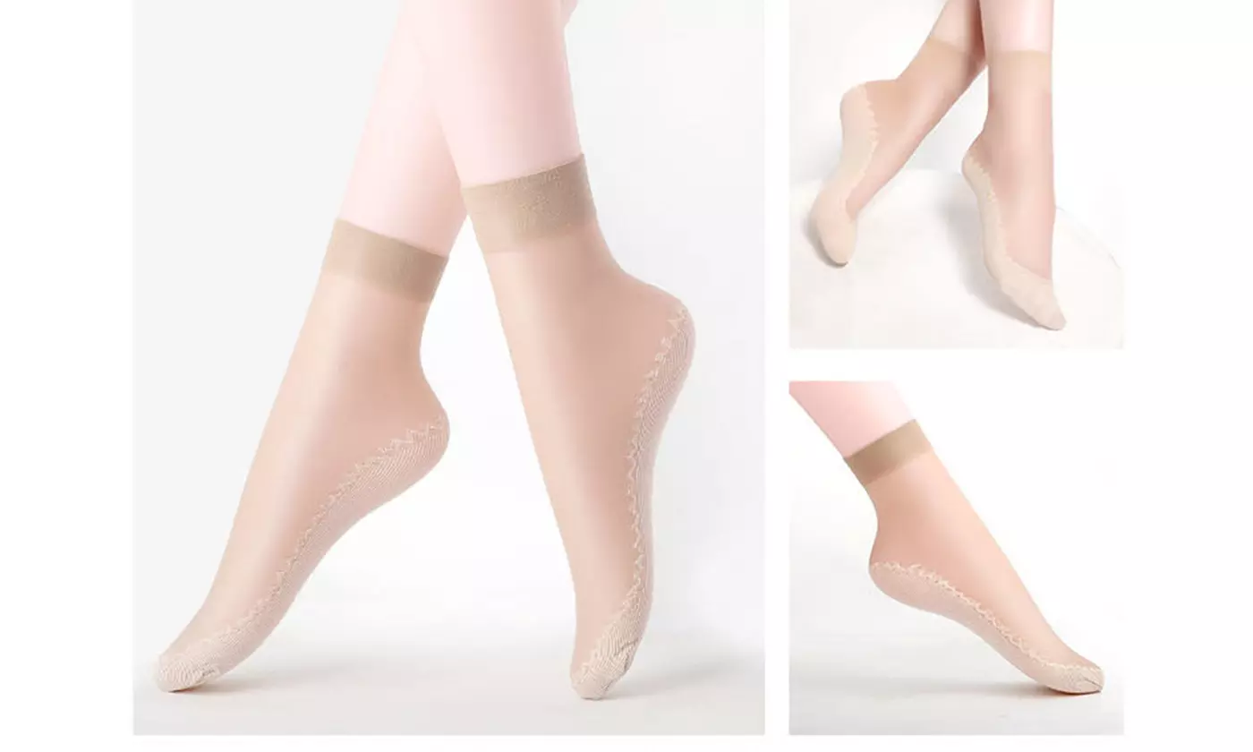 Women's Silky Anti-Slip Cotton Sole Sheer Ankle High Tights Hosiery Socks