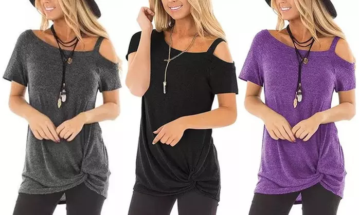 Leo Rosi Women's Alicia Twist-Front Cold Shoulder Top. Plus Sizes Available. - Primary Image