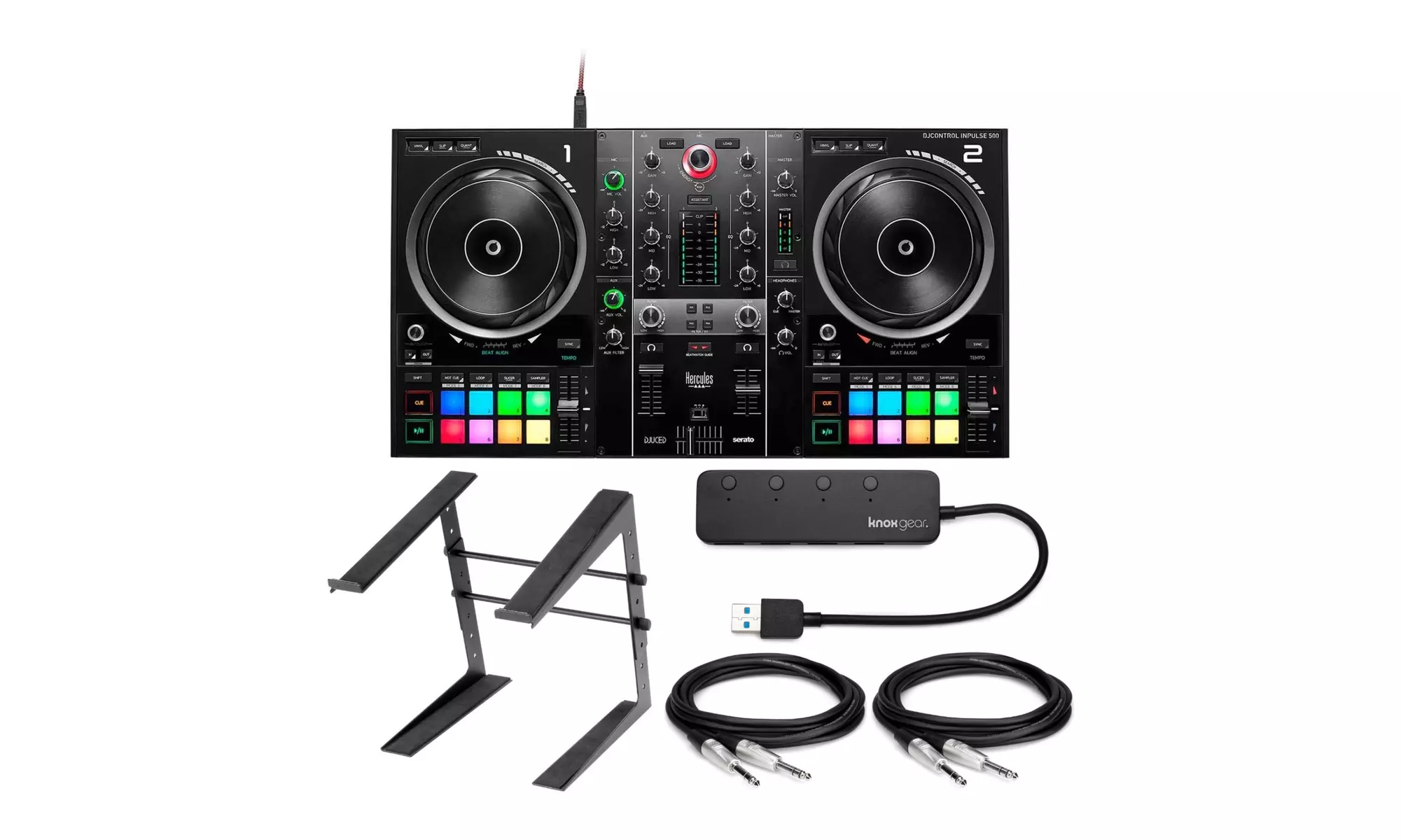 Hercules DJControl Inpulse 500 2-Deck USB DJ Controller with Stand Bundle - Primary Image