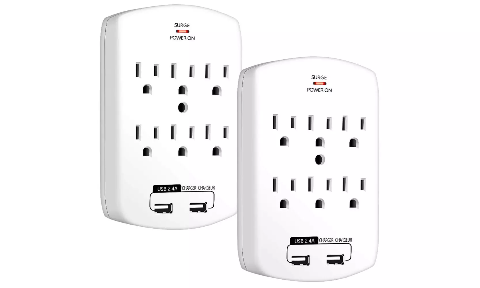 Wall Tap Surge Protector with 6 Outlets & 2.1A Dual USB Port, ETL Lised (2 Pack) - Primary Image