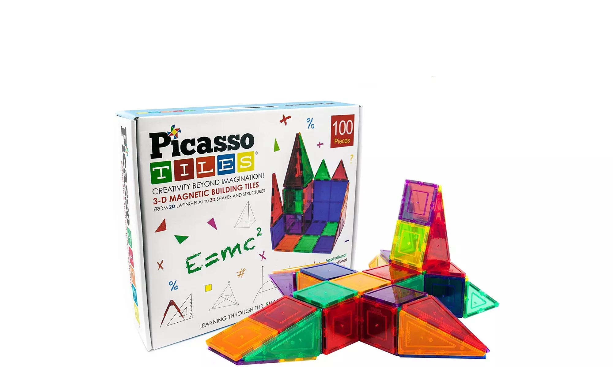  100 Piece Set 100pcs Magnet Building Tiles Clear Magnetic 3D Building Blocks  - Primary Image