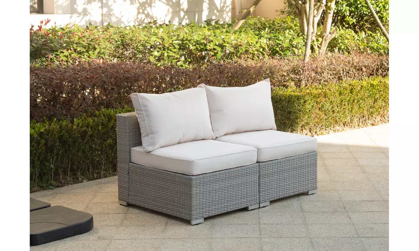 Ashley Outdoor Patio Rattan Wicker Armless Sofa with Cushions (Set of 2) - Primary Image